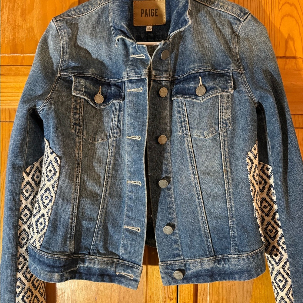 PAIGE Indigo Jean Jacket with Patterned Sleeves